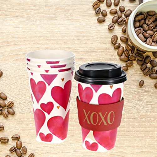 Kd Valentine's Day Insulated Paper Coffee Cups With Lids Printed Heart Cups Café And Restaurant Hot And Cold Drinks Party Disposable Cup Perfect For Christmas, Valentine's And Birthday- 5Ct/16Oz #TOP1
