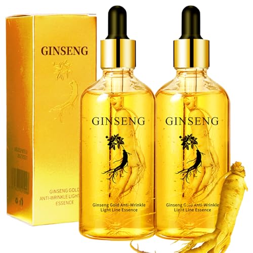 2Pcs Ginseng Polypeptide Anti-Ageing Essence, Ginseng Extract Anti Wrinkle Serum Gold Korean Ginseng Anti Aging Essential Oil for Tightening Sagging Skin Reduce Fine Lines Moisturizer 7 Fl Oz