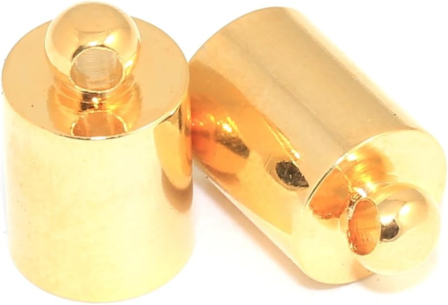 Gold End Caps 5/15/30/50 pcs, 18K Gold Plated Cord End Caps, Tassel End Caps for Jewelry Making 8x13mm 7mm Inner Size (50)