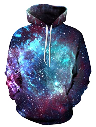BarbedRose Unisex 3D Digital Print Sweatshirts Hooded Top Galaxy Pattern Pullover Hoodie,Galaxy Blue Space,S/M