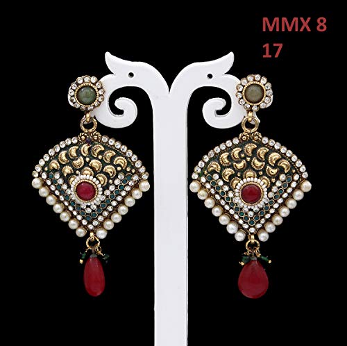 Gemas de latón chapado en oro ruby CZ y perla accesorio mujer elegante 2