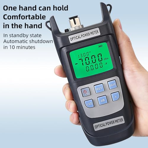 Qilnyeh Glasfaser-Leistungsmesser, hochpräziser Glasfaserkabeltester -70 dBm ~ + 10 dBm mit LED-Licht, optischer Leistungsmesser OPM mit 10 Wellenlängenspeicher (Grau)