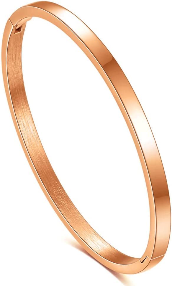 El Regalo1 PC Titanium Stainless Steel Oval Hinged/Openable Bracelet Bangle for Girls & Women 4mm width