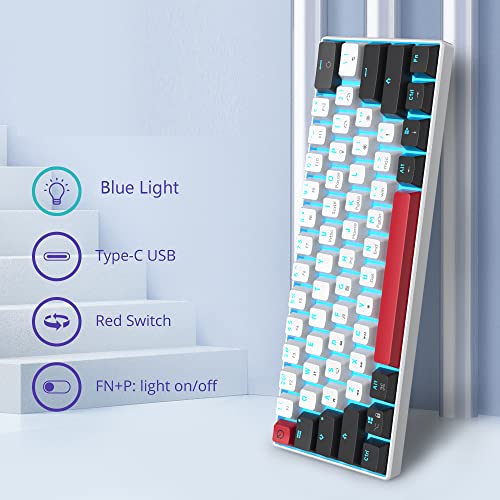 Image of 60% Mechanical Keyboard Mini Gaming Keyboard 60 Percent with Red Switch Wired Type-C Cable Mini Keyboard with Blue Light Backlight for Laptop /PC /Mac Gamer