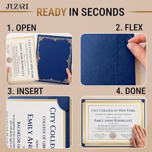 10 Pack Single Sided Certificate Holders 8.5 x 11 Blue - Award Certificate Folders with Gold Foil Border Cardstock Covers Letter Size - Graduation Certificate Sleeves - Protective Diploma Holders Bulk — view 5