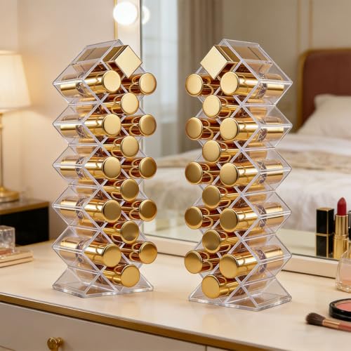 BXUUXA 2 Stück Lippenstift Organizer 16 Plätze Lipgloss Halter Acryl Transparent Lipstick Holder Aufbewahrung für Lipgloss Lidschatten Makeup Pinsel Kosmetik Organizer für Bad Schminktisch Büro
