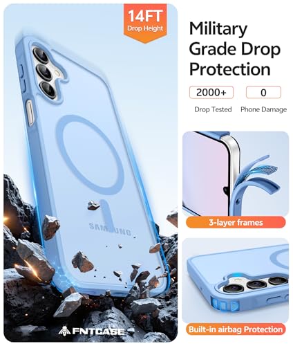 Image of FNTCASE for Galaxy A15 5G Phone Case: [Compatible with Magsafe] [Screen Protector] Matte Translucent Military-Grade Protection for Samsung A15 Cover - Light Blue