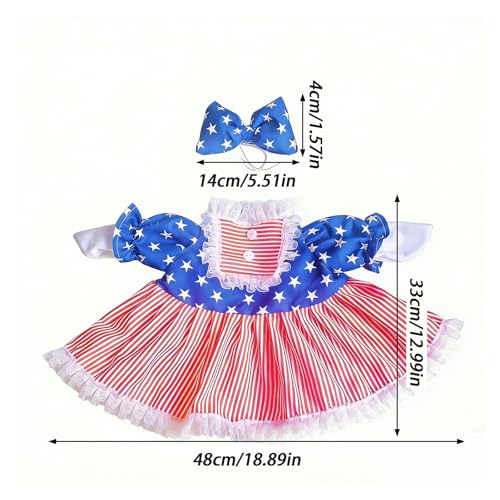 4th of July Porch Goose Outfit Set for 23'' Cement Lawn Goose Statue,Patriotic Star Stripe Dress with Bow,American Independence Day Decor(4th of July)