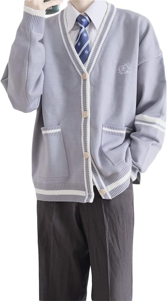 Amazon Nolcctn スクールカーディガン ニット Jk制服 メンズ レディース 男子高生 カーディガン スクールセーター 学生服 高校生 アウター 前開き 防寒 暖かい Vネック ゆったり 通学 通勤 カジュアル 学園風 秋冬 男女兼用 カーディガン 通販