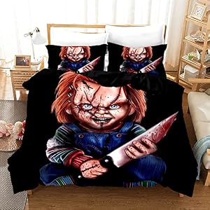 PTNQAZ Puppet Horror Doll Beddengoed Set 3D Bedrukt Dekbedovertrekken Sets Met Kussenslopen Kind van Spelen Moive Karakter Chucky Doll Beddengoed Quilt Covers (Tweepersoons,1)