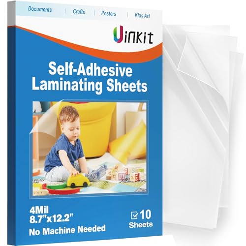 Uinkit 4mil Thicker Self-Adhesive Laminating Sheets 10Pack Letter Size 8.5x11 - Peel & Stick No Heat Needed - Dry-Erase Friendly Surface for Reusable Documents Kids Art Posters & Crafts