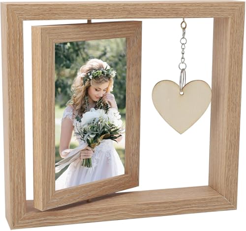 APOMOONS 10x15cm Bilderrahmen Holzrahmen Personalisiert Doppelseitiger Fotorahmen,Holz Drehbare...