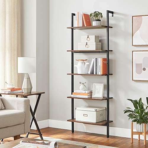 VASAGLE Ladder Shelf, 5-Tier Bookshelf, Wall Shelf for Living Room, Office, Bedroom, 60 x 30 x 172 cm, Industrial, Rustic Brown and Black LLS102B01