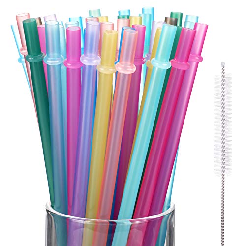 50 Pieces Reusable Drinking Straw Thick Plastic Straws with Cleaning Brush Straw Cleaner (9 Inch, Multi Color)