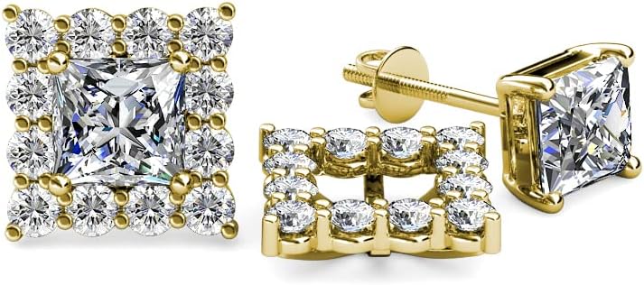 White Topaz Halo Earrings Only Jackets for Princess Stud 0.76 ctw 14K Gold