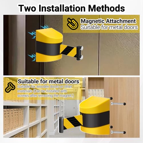 YUZINO 2Pcs 2-in-1 Absperrband Ausziehbar 5 Meter Mit Magneten, Absperrband Gelb Schwarz Wandmontiert Absperrung Ausziehbar Icherheitsabsperrung FüR Warteschlangen (Magnetische)