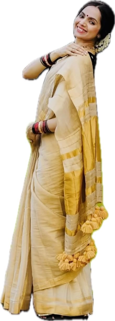 Premium Mul Cotton Gold Tissue Saree for Women | Kerala Kasavu Style Traditional Saree | Soft Lightweight Onam Vishu Wear | Elegant Gold Border-image-43