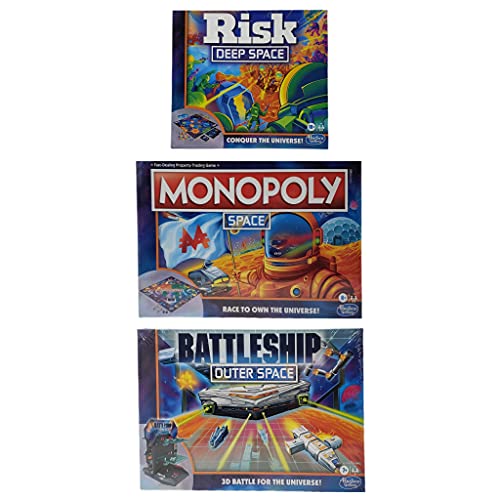 Hasbro Gaming Outer Space Board Game Bundle - 3 Different Board Games - Monopoly Space, Risk Deep Space, and Battleship Outer Space- Ultimate Family Game Night Bundle