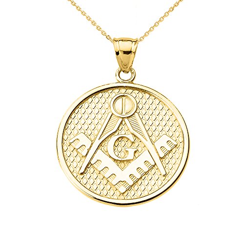 14k Yellow Gold Freemason Masonic Square & Compass Pendant Necklace