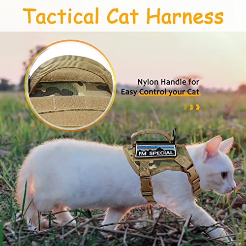 Nanappice Tactical Cat Harness For Walking, Adjustable Escape Proof Pet Vest For Large Cat,Easy Control Breathable Cat Vest With Handle，Molle Patches #TOP4