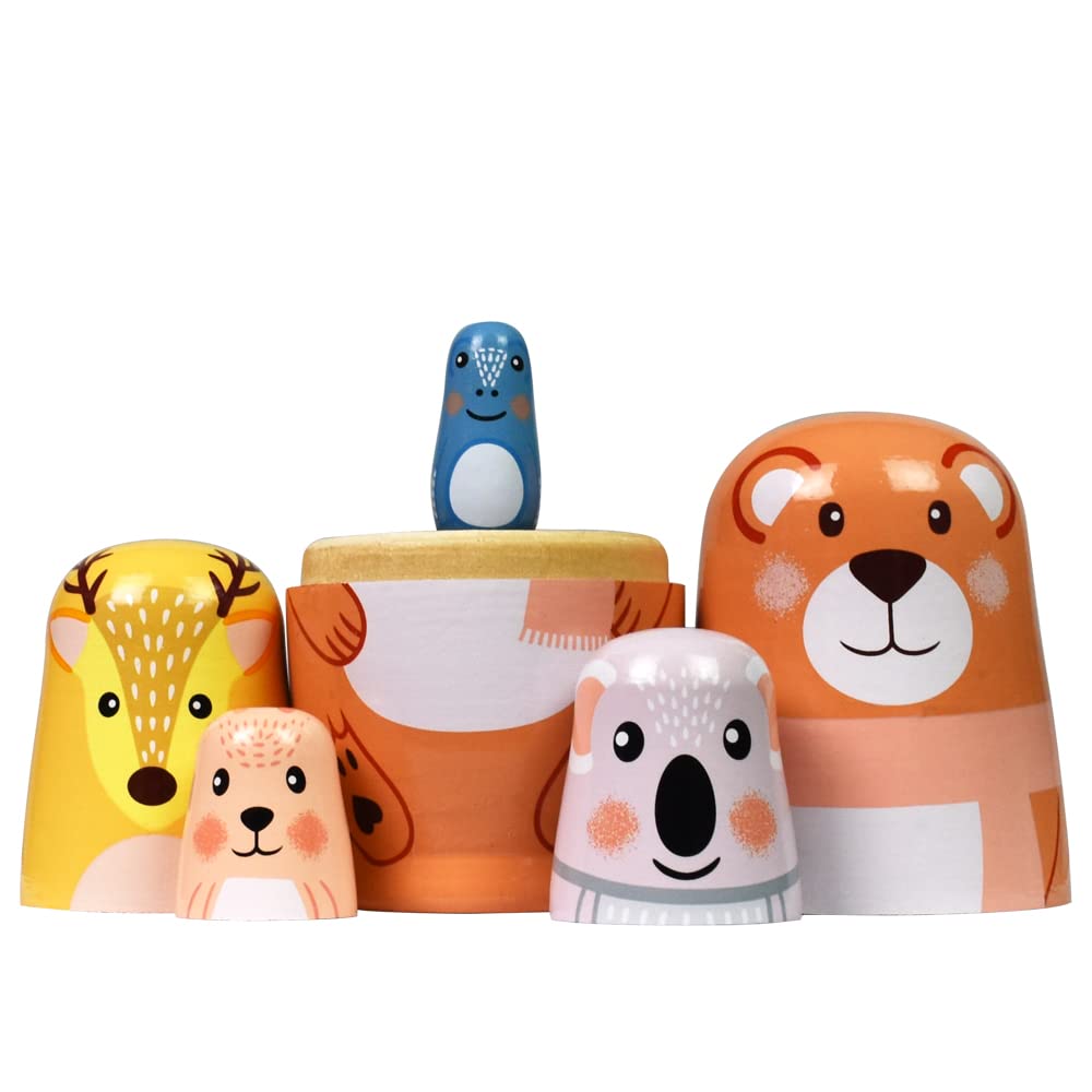 HYCLES Matryoshka rusa para niños 5 piezas - animales perros matryoshka juguetes de madera de 3 años regalo oso