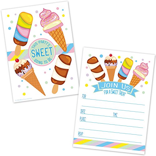 Ice Cream Cone Birthday Party Invitations - Kids Summer Ice Cream Social Invites - (20 Count with Envelopes)