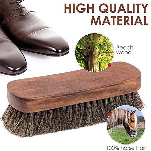 6.7" Horsehair Shoe Shine Brush - 100% Soft Genuine Horse Hair Bristles - Unique Concave Design Wood Handle - Comfortable Grip, Anti Slip - For Boots, Shoes & Other Leather Care (#1) #TOP2