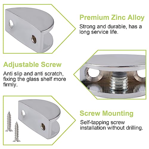Ufurmate Glass Shelf Clamp, 8Pcs Adjustable Frameless Glass Shelf Bracket Holders Zinc Alloy Half Round Glass Clamp Clips Polished Chrome Wall Mounted For 5-8Mm Thick Glass #TOP3