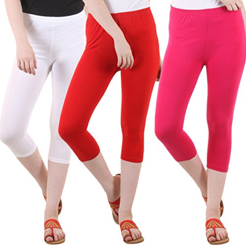 Image of DIAZ Women's Super Combed Cotton Elastane Stretch Slim Fit Printed Capri -Pack of 3