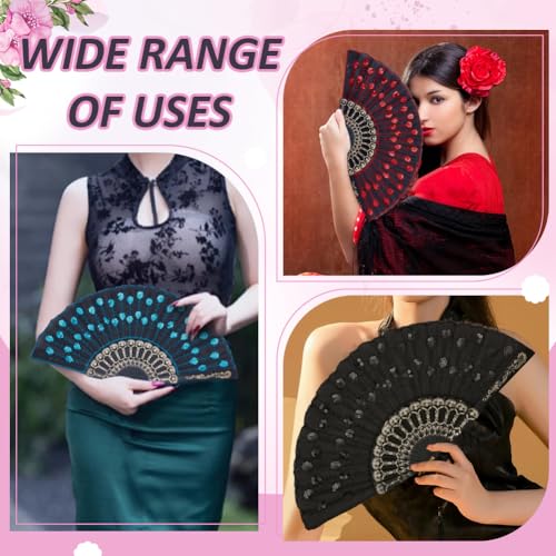 INTERWARM 30Pcs Peacock Hand Fans, Sequin Folding Hand Fan with 30Pcs Organza Packing Drawstring Bags Handheld Lace Decoration for Party Dancing Wedding and Home Decor, 9.1x1x0.9inch, 10 Color by INTERWARM - Image 7