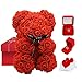 HEITIGN Oso Rosa Oso de Peluche Hecho a Mano Oso de Flores Oso de Peluche Rosa Oso de Flor Rosa Anillo de Plata Esterlina Collar Kit de Caja de Regalo Caja de Regalo de Moda para Las