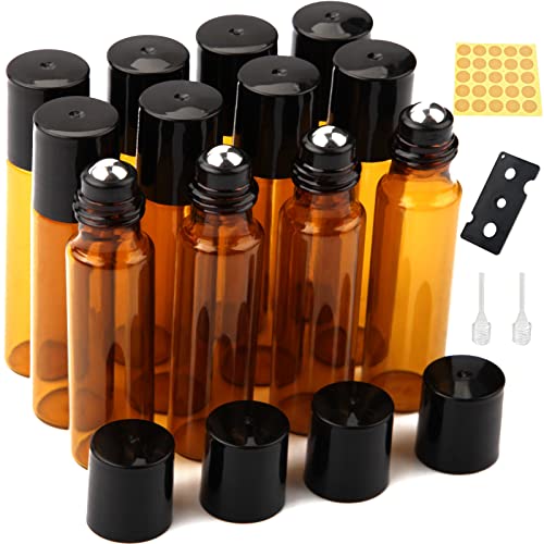 DKBT Roll on Glasflaschen für ätherisches öl 10ml Roll on öl Flasche Leer 12 Stück Rollon Flaschen für öle mit Edelstahl-Roller Ball ätherische öle Roll on für ätherische Öle Braun