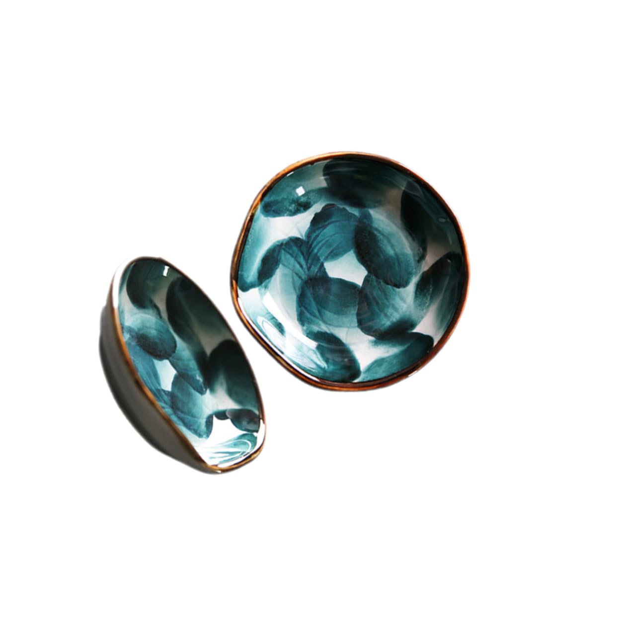 GRIRIW 2PCS Handmade Ceramic Plate Retro Handpainted Snack Sauce Tray for Serving Dishes Appetizers and Condiments Unique Food Dipping Bowl for Home and Restaurant Use