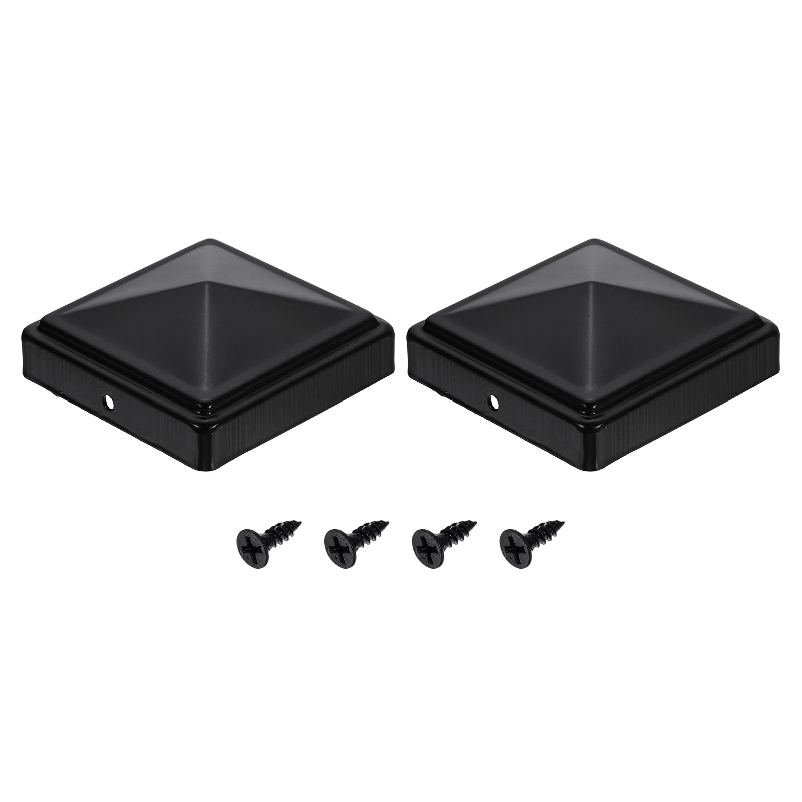 sourcing map 2Pcs Fence Post Caps, 80mm/3.15-inch Square Column Cap, Waterproof Iron Pyramid Post Cap Cover with Screws Fit for Metal Wood Fence Deck Mailbox Patio, Black — image 1