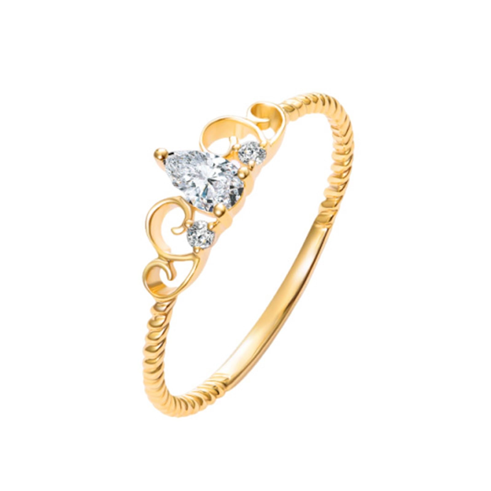 Ring Gold Ehering Krone mit 0,18 ct birnenförmigem Diamanten, Ringe Gold für Damen Größe 47 (15.0)-65 (20.7)| Gelbgold | Trendiger Modeschmuck für Neujahr