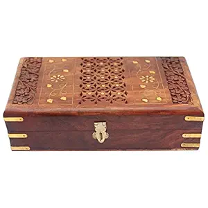 RGrandsons Handmade Wooden Jewellery Box for Women Jewel Organizer Hand Carved with Intricate Carvings Gift Items - 12 Inches