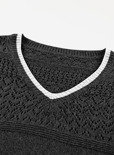Image of SHEWIN Women's Sweaters Casual Long Sleeve V Neck Crewneck Lightweight Crochet Pullover Sweater Tops