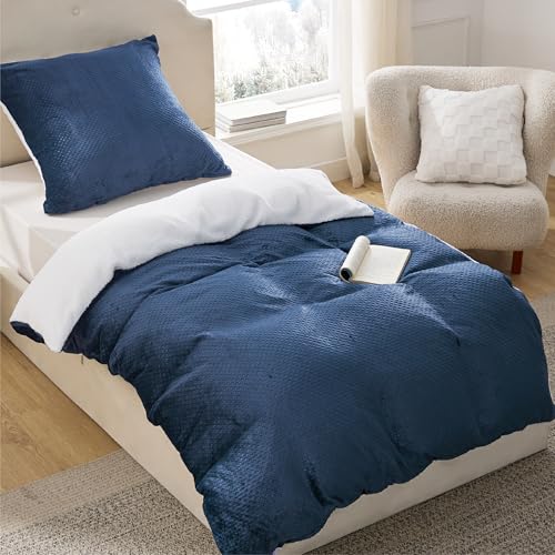BEDSURE Flauschige Bettwäsche 135x200 Blau - Winter Bettbezug Fleece mit...