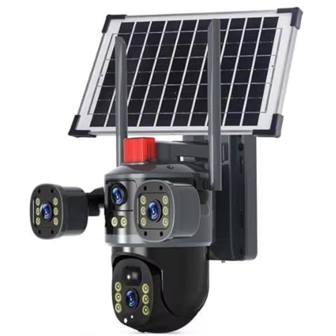 kh Ai Solar 5MP 4K CCTV Security Camera 3-in-1 Triple Lens, 360 Rotation, WiFi Enabled, Night Vision, 22000mAh Battery, Outdoor Wireless Solar Camera with Motion Detection Black