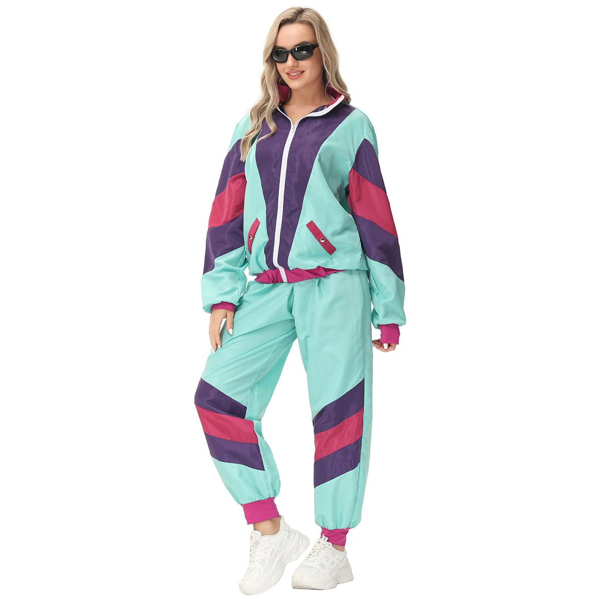 IMEKIS 80s Tracksuit for Women Men Retro Hip Hop Windbreaker Halloween Cosplay Disco Tracksuit 90s Shell Suit: Medium Mint Green