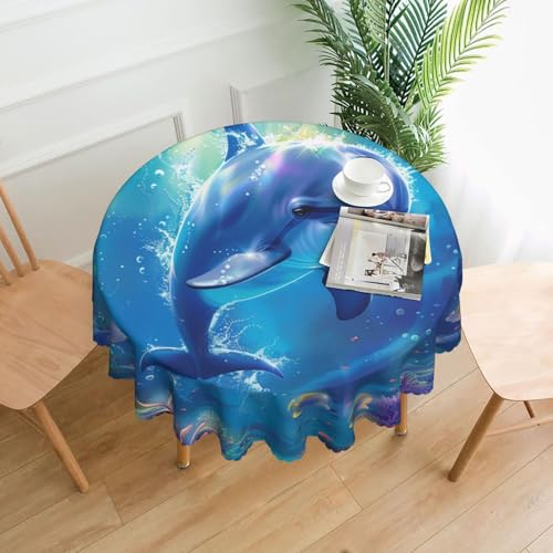 Nappe ronde dauphin 152 cm en polyester lavable avec dentelle
