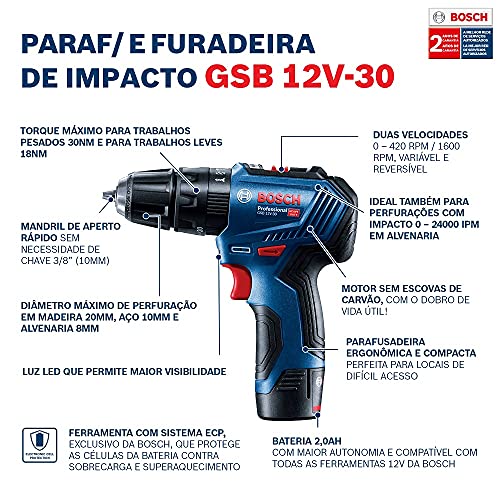 Perceuse visseuse à percussion 12V Li Ion sans batterie ni chargeur GSB 12V 30 Bosch - vue 8