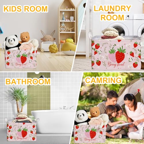 Image of Strawberry Foldable Storage Box, Strawberries Waterproof Fabric Toy Organizer Box for Boys Girls, Strawberries Storage Boxes for Nursery Room, Strawberry Gifts Basket, Storage Basket for Room Decor