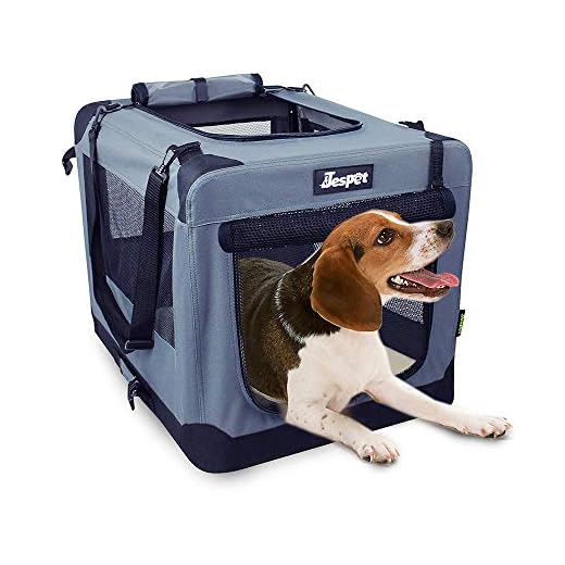 JESPET Soft Dog Crates Kennel for Pets, 3 Door Soft Sided Folding Travel Pet Carrier with Straps and Fleece Mat for Dogs, Cats, Rabbits, Grey Blue & Beige (26" L x 20" W x 20" H, Grey)