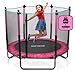 meteor kindertrampolin 140 cm mit sicherheitsnetz Trampolin für Kinder ab 3 Jahre Indoor Outdoor gartentrampolin stabil kompakt rutschfest rosa bis 50 kg