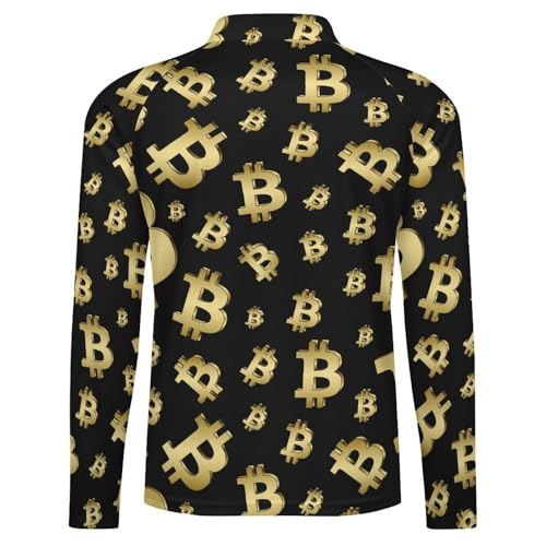 Golden Bitcoin Men's Rash Guard Long Sleeves Quick Dry Fishing Workout Shirts with Zipper 5