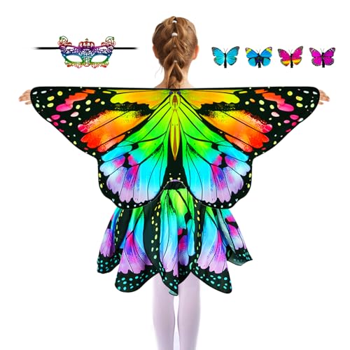 Sunlisky schmetterling kostüm kinder schmetterlingsflügel kinder 4er-Set (Cape, Rock, Maske und Haarnadeln) kostüm schmetterling