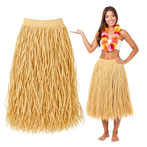 TOPCOMWW Raffia Grass Skirt 31.5in Hawaiian Hula Skirt Natural Tropical Costume for Luau Party Beach Dance Adults Women Men