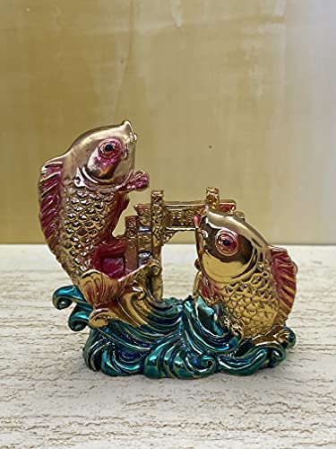Image of Fengshui Exclusive Multicolor Small Size Polyresin Double Arowana Fish Showpiece for Office Decor, Home Decoration (AF-2563)