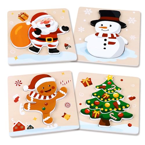 DTYDECLE 4 Stück Weihnachts Holzpuzzle für Kinder, Holzpuzzle...